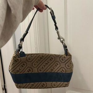 Vintage Coach Signature Demi Mini Pochette Baguette Logo blue Striped Purse Bag